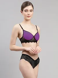 Women Purple Net Bra Panty Set-thumb1