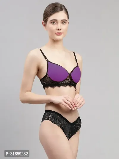 Women Purple Net Bra Panty Set-thumb2