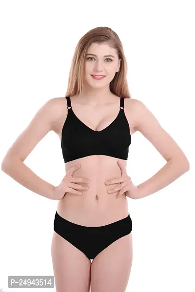 Stylish Black Self Pattern Bra And Panty Set For Women Pack Of 1-thumb0