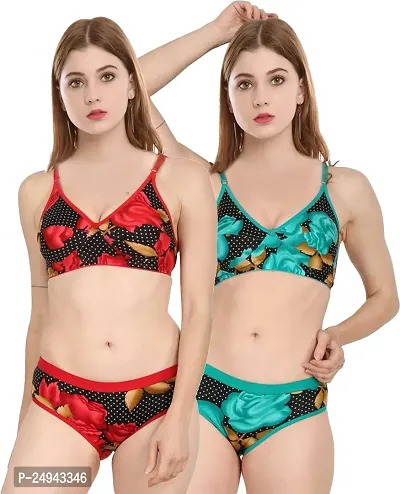 Buy Stylish Multicoloured Self Pattern Bra And Panty Set For Women