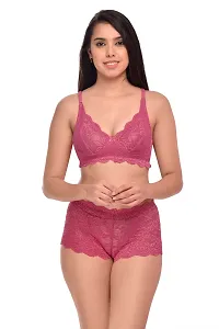 Women Net Bra Panty Set for Lingerie Set Pack of 2  Color : Pink,Blue-thumb1