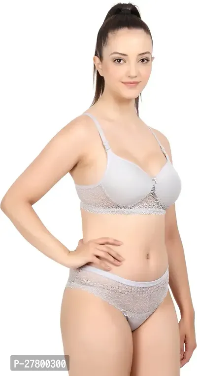 Women Cotton Bra Panty Set for Lingerie Set Pack of 1  Color : Silver-thumb2