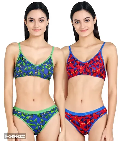 Stylish Multicoloured Self Pattern Bra And Panty Set For Women Pack Of 2-thumb0