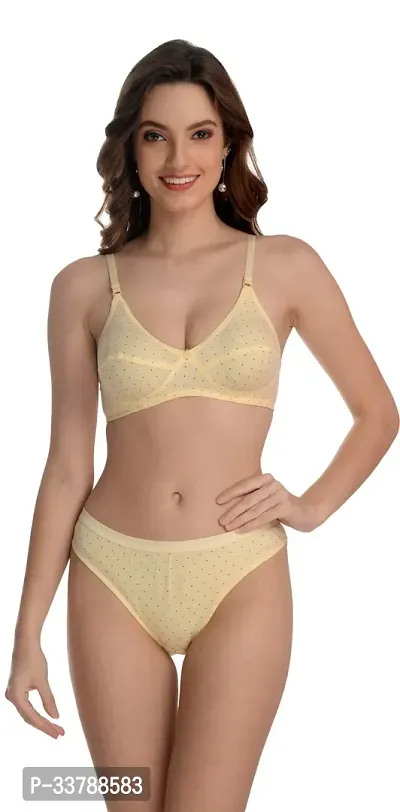 Women Yellow Cotton Bra Panty Set-thumb0