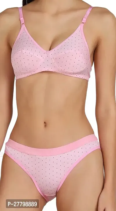 Women Cotton Bra Panty Set for Lingerie Set Pack of 1  Color : Pink  Pattern : Self Design-thumb5