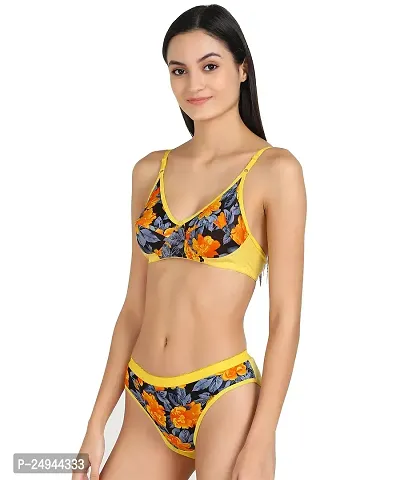 Stylish Yellow Self Pattern Bra And Panty Set For Women Pack Of 1-thumb3