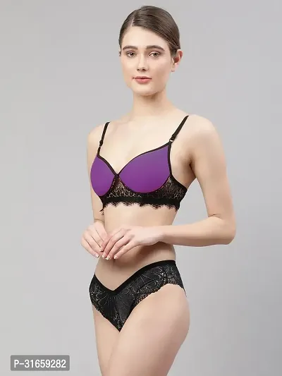 Women Purple Net Bra Panty Set-thumb3