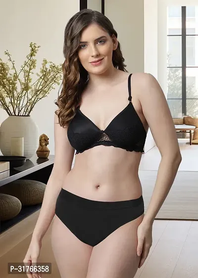 Women Black Cotton Bra Panty Set-thumb0