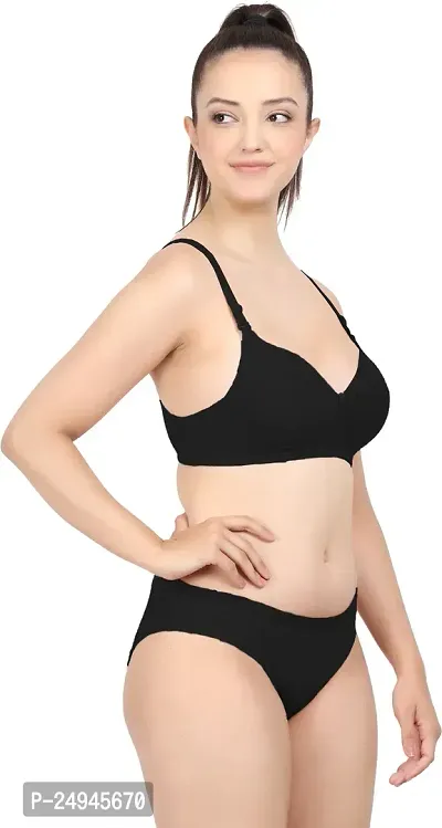 Stylish Black Self Pattern Bra And Panty Set For Women Pack Of 1-thumb2