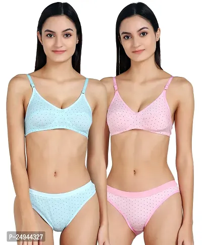 Stylish Multicoloured Self Pattern Bra And Panty Set For Women Pack Of 2-thumb0