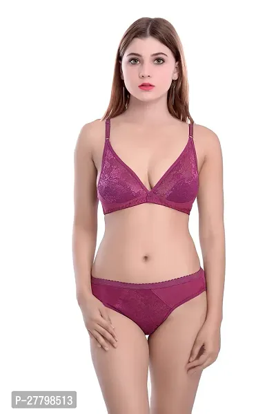 Women Cotton Bra Panty Set for Lingerie Set Pack of 1  Color : Maroon-thumb0