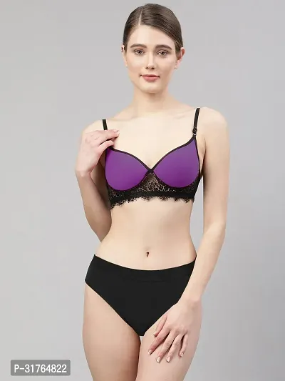 Women Purple,Orange Cotton Bra Panty Set-thumb2