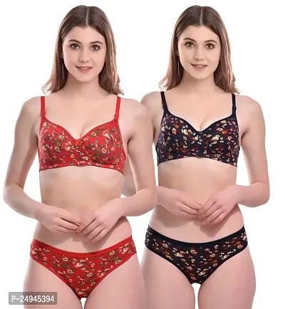 Stylish Multicoloured Self Pattern Bra And Panty Set For Women Pack Of 2-thumb0