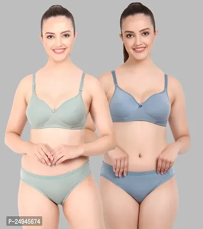 Stylish Multicoloured Self Pattern Bra And Panty Set For Women Pack Of 2-thumb0