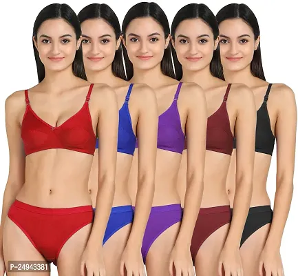 Stylish Multicoloured Self Pattern Bra And Panty Set For Women Pack Of 5-thumb0