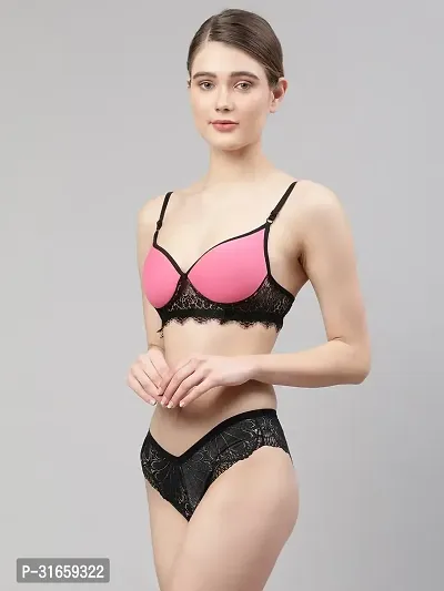 Women Pink Net Bra Panty Set-thumb3