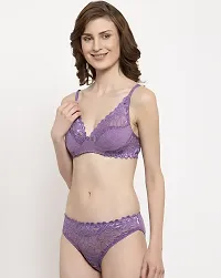 Stylish Purple Self Pattern Bra And Panty Set For Women Pack Of 1-thumb2