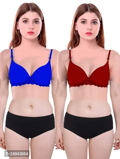 Stylish Multicoloured Self Pattern Bra And Panty Set For Women Pack Of 2-thumb0