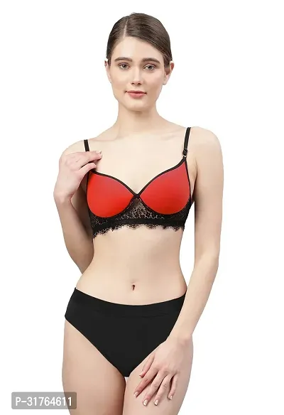 Women Red Cotton Bra Panty Set-thumb0