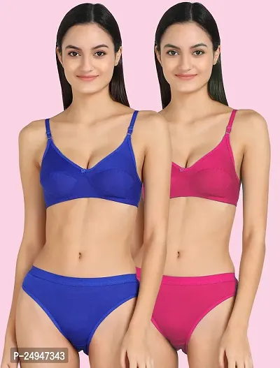 Stylish Multicoloured Self Pattern Bra And Panty Set For Women Pack Of 2-thumb0