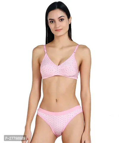 Women Cotton Bra Panty Set for Lingerie Set Pack of 1  Color : Pink  Pattern : Self Design-thumb0