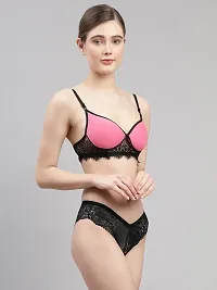 Women Pink Net Bra Panty Set-thumb1