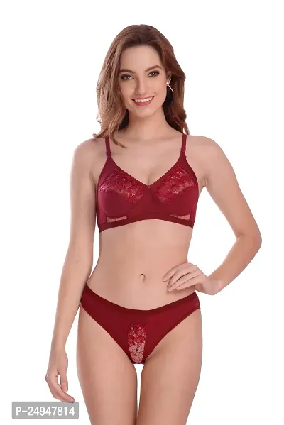 Stylish Maroon Self Pattern Bra And Panty Set For Women Pack Of 1