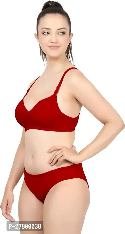 Women Cotton Bra Panty Set for Lingerie Set Pack of 1  Color : Red-thumb3