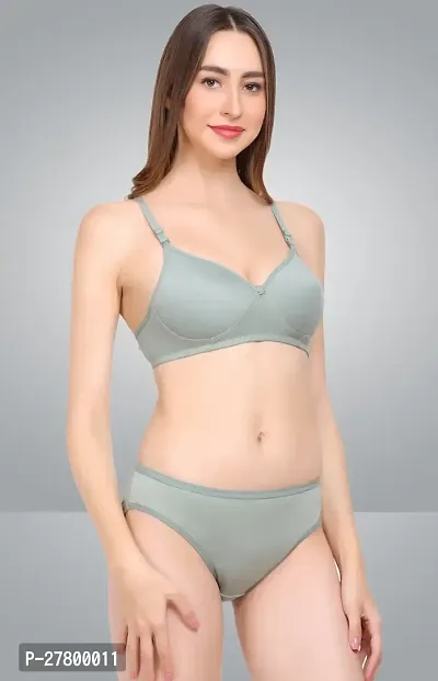 Women Cotton Bra Panty Set for Lingerie Set Pack of 1  Color : Green-thumb2