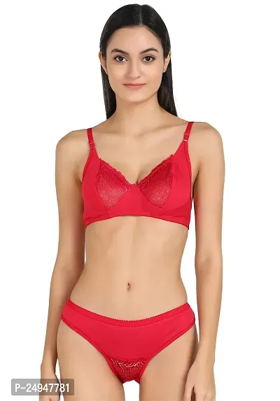 Stylish Red Self Pattern Bra And Panty Set For Women Pack Of 1