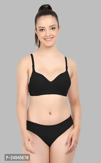 Stylish Black Self Pattern Bra And Panty Set For Women Pack Of 1