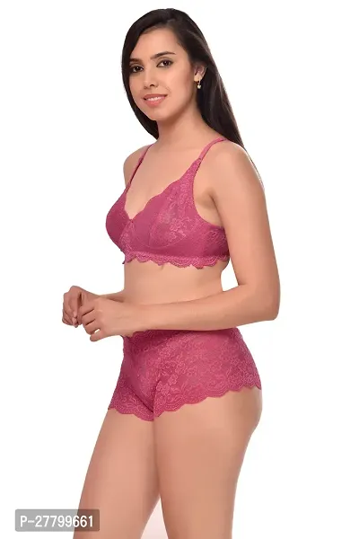 Women Net Bra Panty Set for Lingerie Set Pack of 1  Color : Pink-thumb3