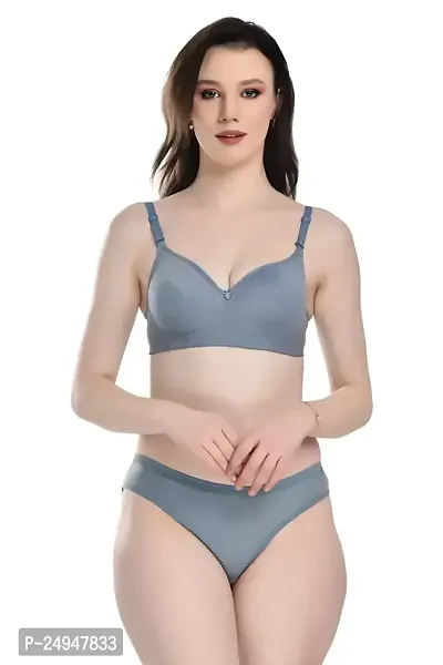 Stylish Blue Self Pattern Bra And Panty Set For Women Pack Of 1-thumb0