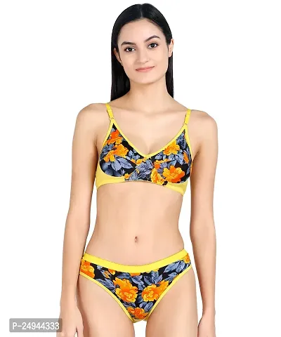 Stylish Yellow Self Pattern Bra And Panty Set For Women Pack Of 1-thumb0