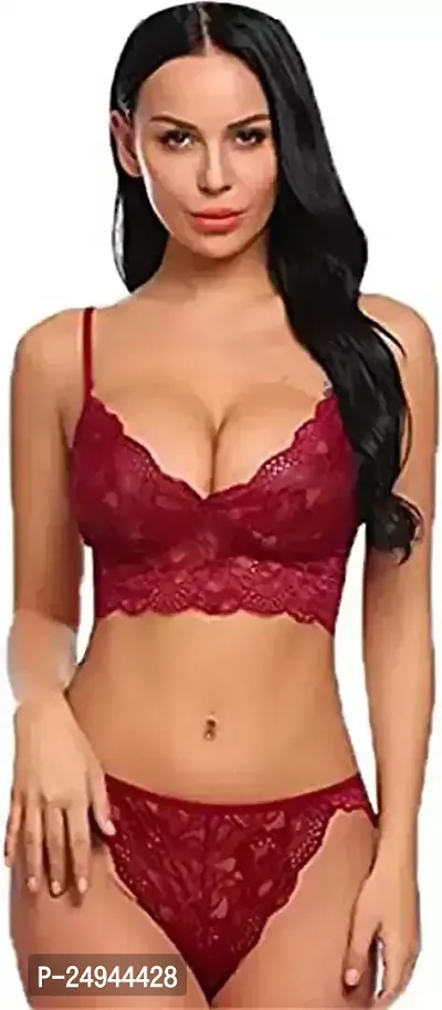 Stylish Red Self Pattern Bra And Panty Set For Women Pack Of 1-thumb0