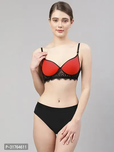 Women Red Cotton Bra Panty Set-thumb2