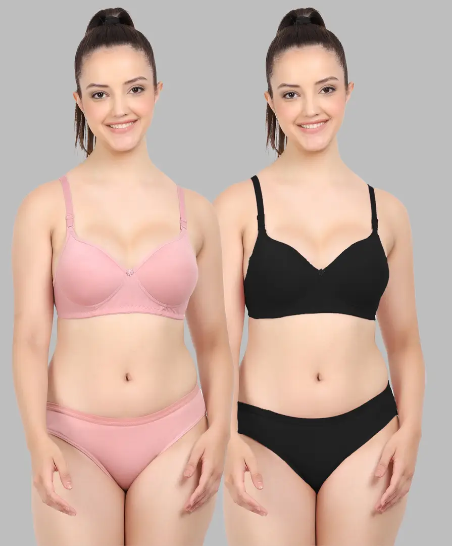 Buy Stylish Multicoloured Self Pattern Bra And Panty Set For Women