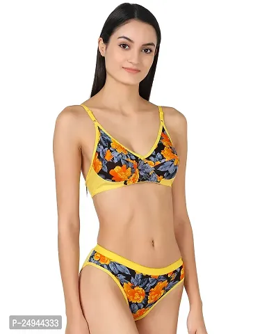 Stylish Yellow Self Pattern Bra And Panty Set For Women Pack Of 1-thumb2