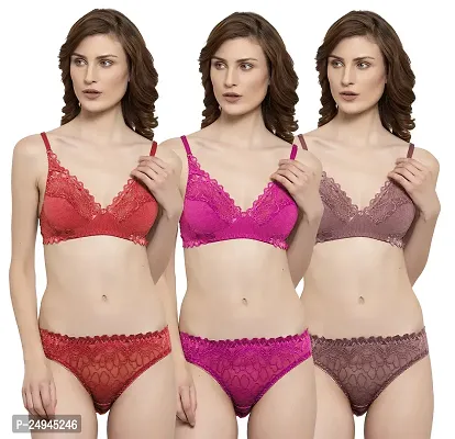 Buy Stylish Multicoloured Self Pattern Bra And Panty Set For Women