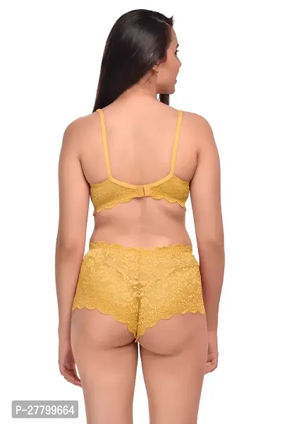 Women Net Bra Panty Set for Lingerie Set Pack of 1  Color : Yellow-thumb4