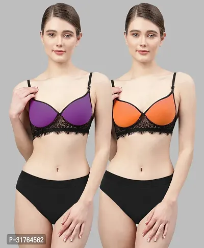 Women Purple,Orange Cotton Bra Panty Set-thumb0