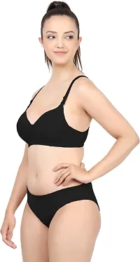 Women Cotton Bra Panty Set for Lingerie Set Pack of 1  Color : Black-thumb2