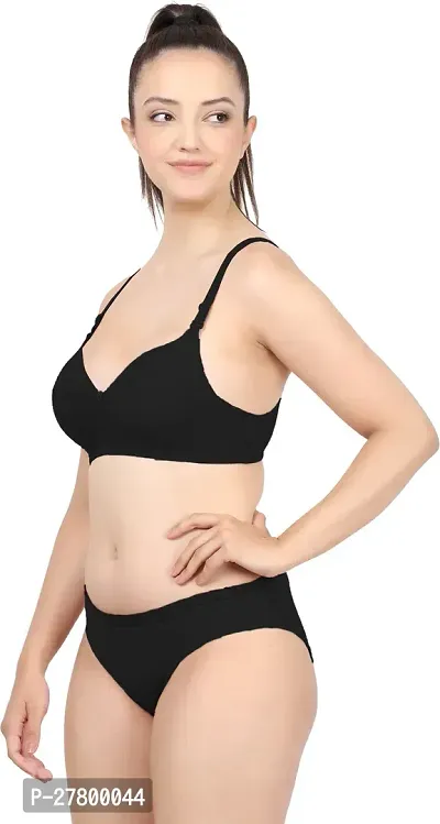 Women Cotton Bra Panty Set for Lingerie Set Pack of 1  Color : Black-thumb3