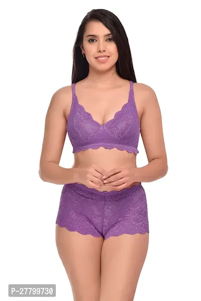 Women Net Bra Panty Set for Lingerie Set Pack of 3  Color : Purple,Blue,Pink-thumb2