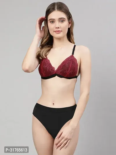 Women Red,Maroon Net Bra Panty Set-thumb4