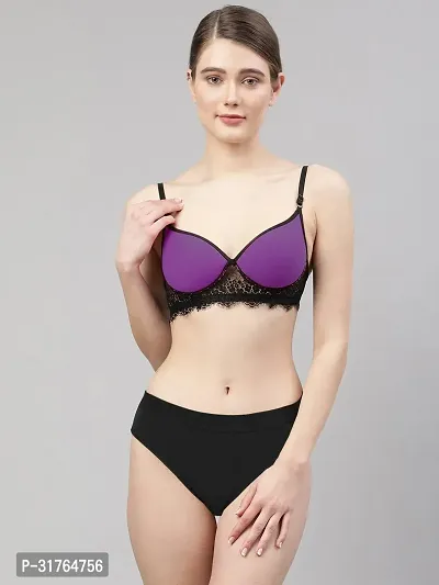 Women Purple Cotton Bra Panty Set-thumb2