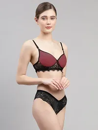 Women Maroon Net Bra Panty Set-thumb1