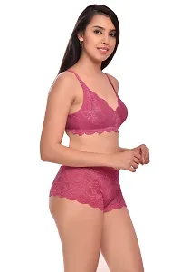 Women Net Bra Panty Set for Lingerie Set Pack of 1  Color : Pink-thumb1