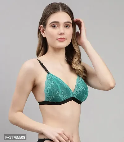 Women Green,Pink Net Bra Panty Set-thumb2