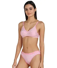 Women Cotton Bra Panty Set for Lingerie Set Pack of 1  Color : Pink  Pattern : Self Design-thumb2